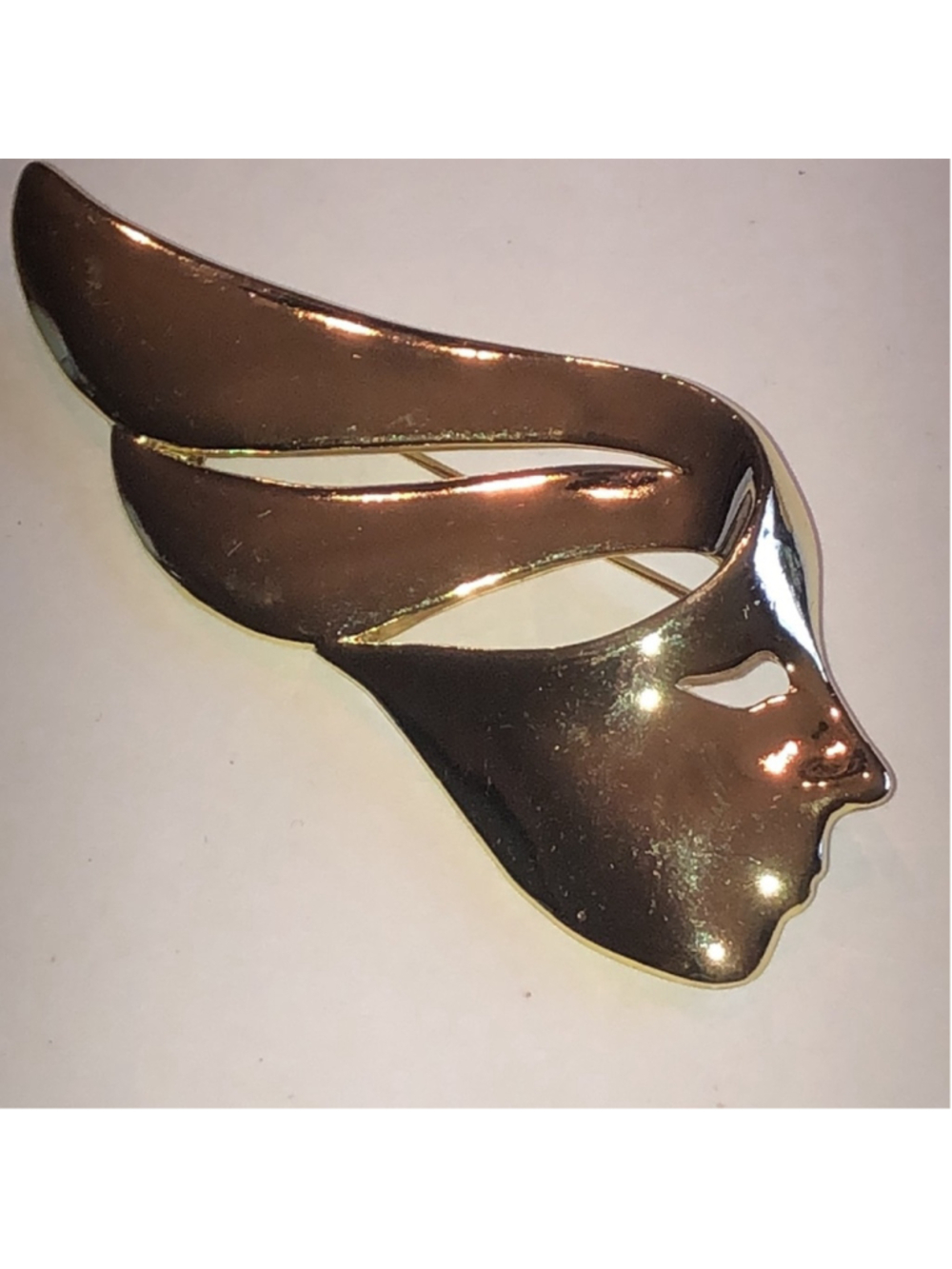 Gold Tone Vintage Retro Boho Abstract Face Brooch